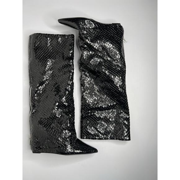 Steve Madden Paley Snake Embossed Synthetic Boot Pointed Toe Women's Black Sz 11 - Picture 1 of 10